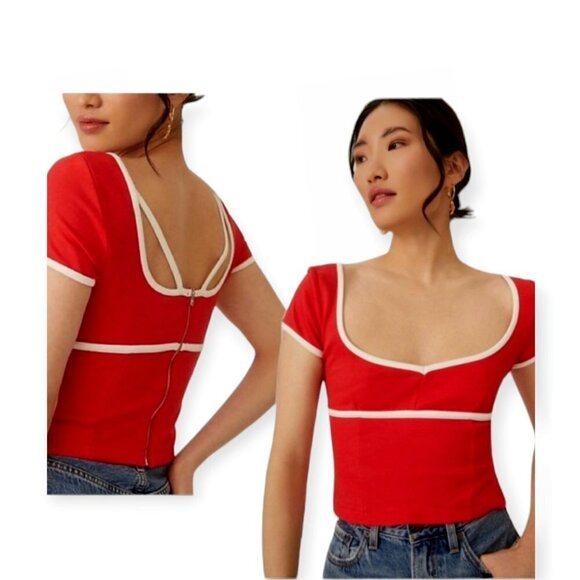 Anthropologie Maeve Sweetheart Ponte Top Red/White Size M NWT - Picture 4 of 12